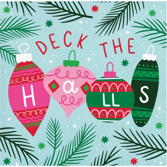 “Deck the Halls” Ornament Napkin with Pine Accents | 1ct - Zurchers