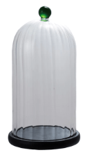 Decorative Glass Fluted Cloche with Green Knob & MDF Base, Set of 2 | 1ct - Zurchers