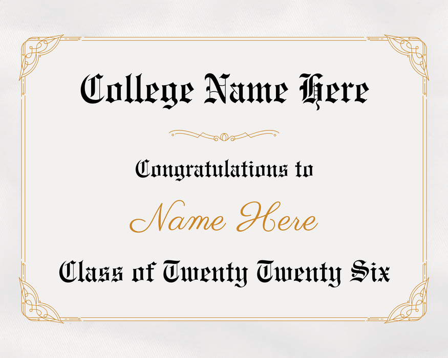 Graduation certificate template with customizable text on a light gray background