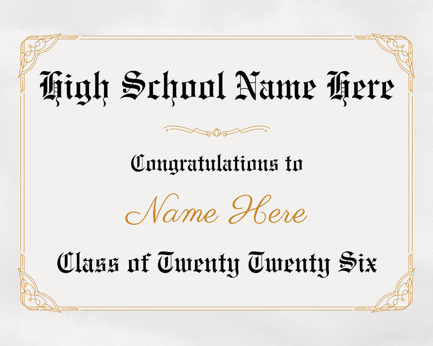 Graduation certificate template with customizable text on a light gray background