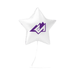 White star-shaped balloon with a purple logo on a white background