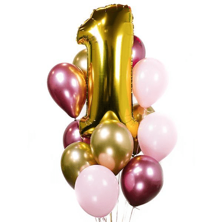 Gold Jumbo Number Gold & Pink Bouquet | 13 - 15 pcs - Zurchers
