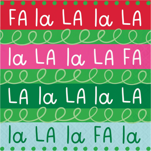 “Fa La La” Holiday Napkin – Red, Green & Pink Stripes | 1ct - Zurchers