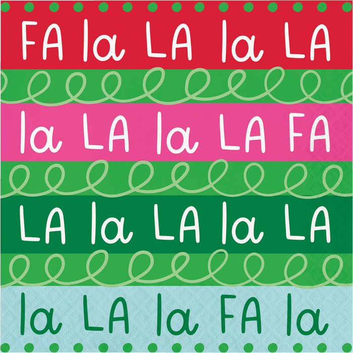 “Fa La La” Holiday Napkin – Red, Green & Pink Stripes | 1ct - Zurchers