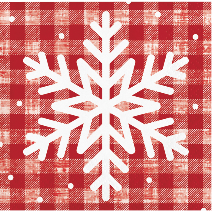 These beverage napkins feature a classic red and white plaid design complemented with a white snowflake. Perfect for celebrating the Christmas season, these napkins are sure to add festive cheer to the holiday table. 16 napkins included.