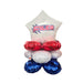 Stack of red, white, and blue balloons with 'Filer' branding on a white background