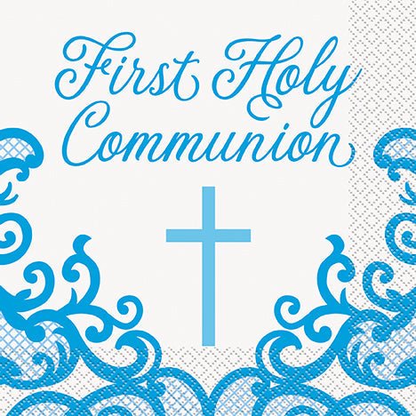 Lunch Napkins First Holy Communion Blue Fancy Cross - Party Supplies