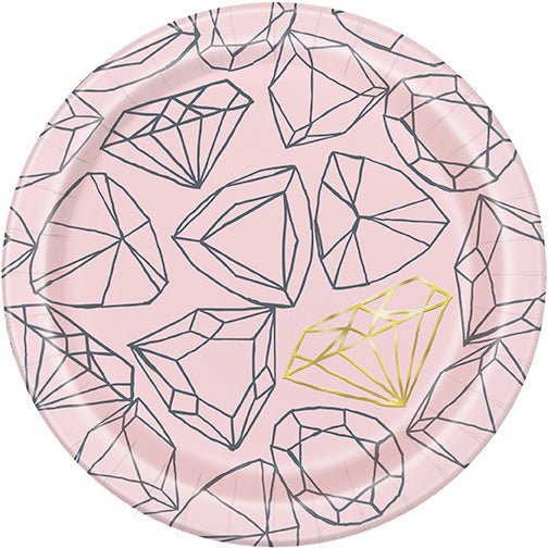 7in Plate Foil Pink Diamond Bachelorette - Party Supplies