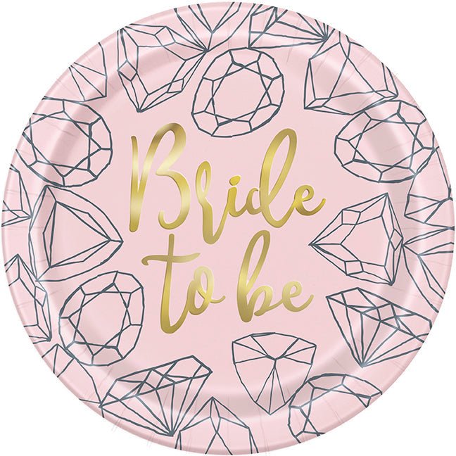 9in Plate Foil Pink Diamond Bachelorette - Party Supplies