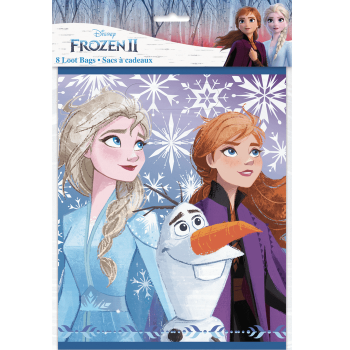Packaging of 'Frozen II' loot bags featuring characters from the movie.