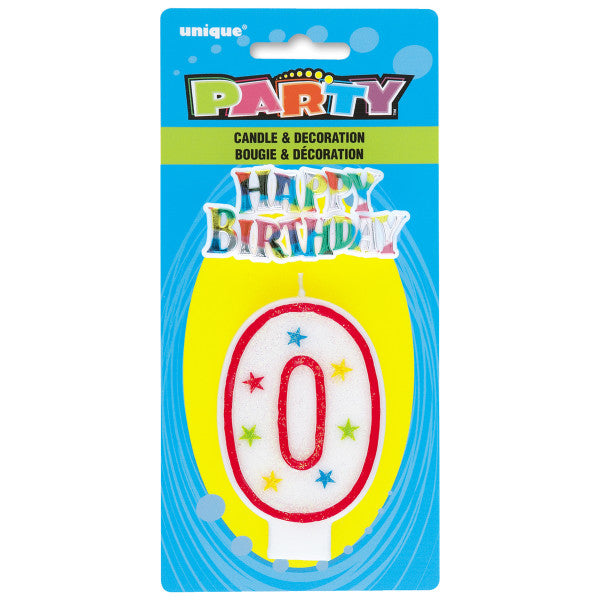 Number 0 Glitter Birthday Candle w/Cake Decoration | 1ct