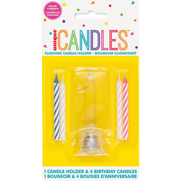 Flashing Candle Holder W/Birthday Candles #1 | 1ct