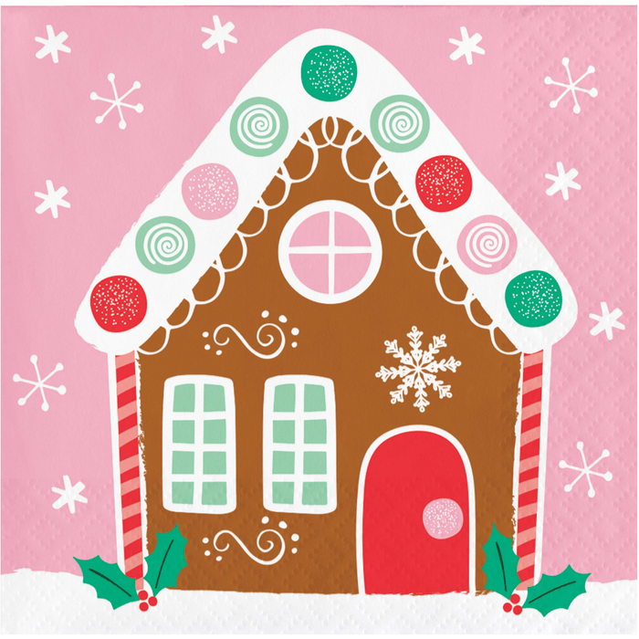 Gingerbread House Napkin with Snowflakes and Candy Accents | 1ct - Zurchers