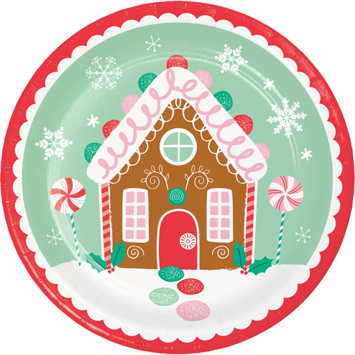 Gingerbread House Plate with Lollipops and Snowflakes | 1ct - Zurchers