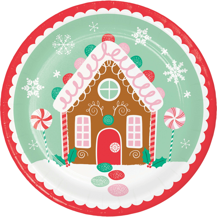 Gingerbread House Plate with Lollipops and Snowflakes | 1ct - Zurchers