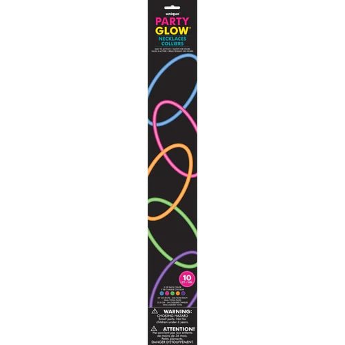 10ct 22in Glow Necklace Assorted - Party Supplies