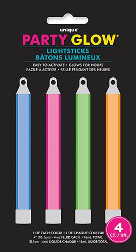 4ct 4in Glowstick Assorted - Party Supplies