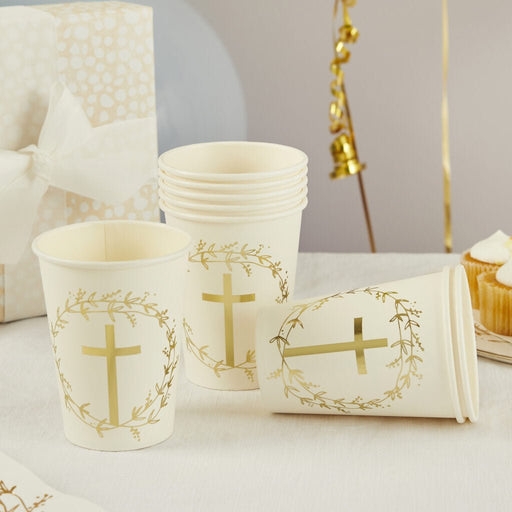 Gold Cross Paper Cups | 8ct