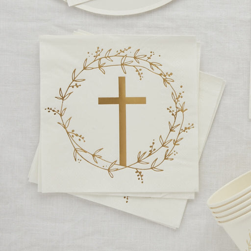 Gold Cross Paper Napkins | 16ct