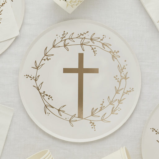 Gold Cross Paper Plates | 8ct
