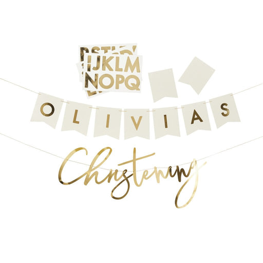 Gold Customizable Christening Banner Set | 1ct
