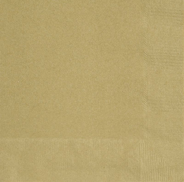 Gold dinner napkin featuring a solid metallic gold color with a subtle textured finish and embossed border detail.
