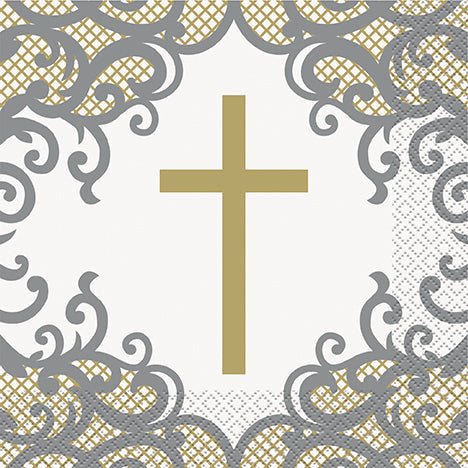 Lunch Napkins Gold Fancy Cross - Party Supplies