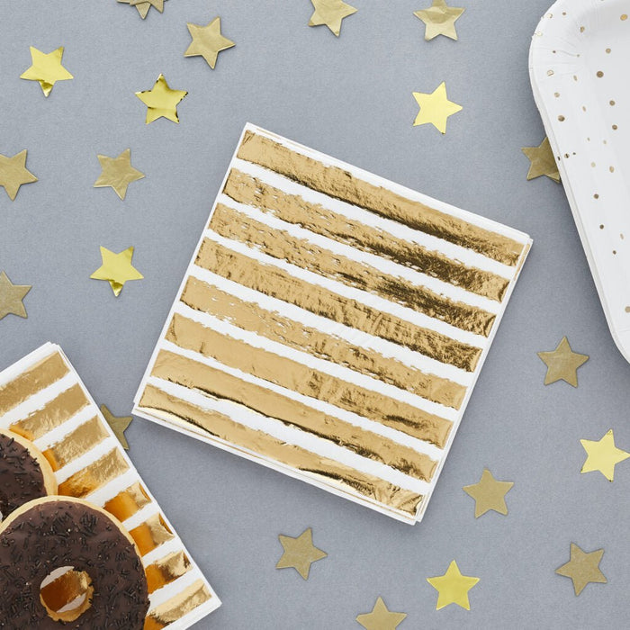 Gold Foil Stripe Napkins | 16ct - Zurchers