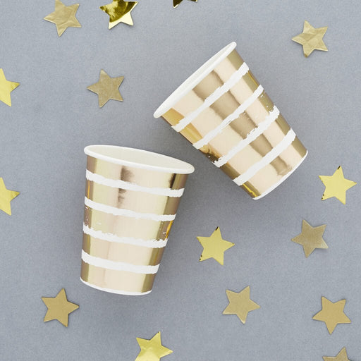 Gold Foil Striped Paper Cups | 8ct