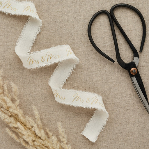 Gold Mr & Mrs Frayed Cotton Ribbon | 1ct