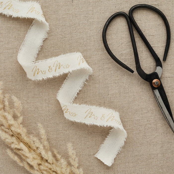 Gold Mr & Mrs Frayed Cotton Ribbon | 1ct - Zurchers