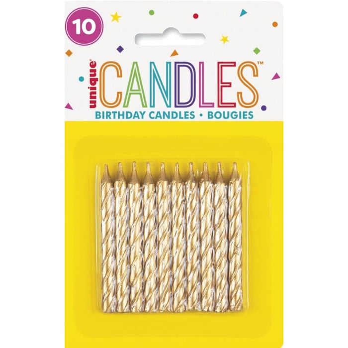 10ct Gold Spiral Candle - Party Supplies