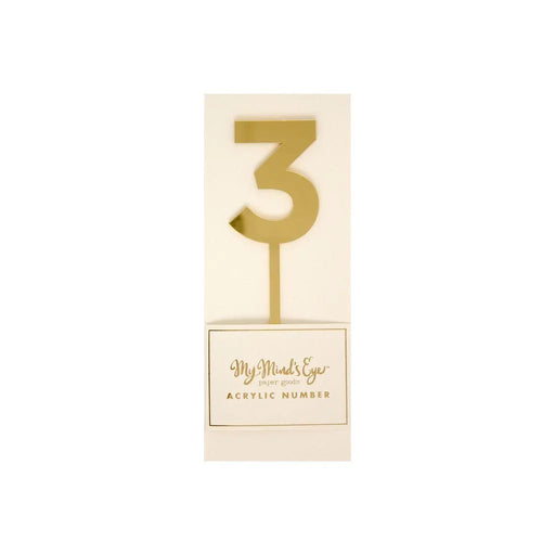 Gold Acrylic Number Cake Topper Party Pick No. 3 - Zurchers