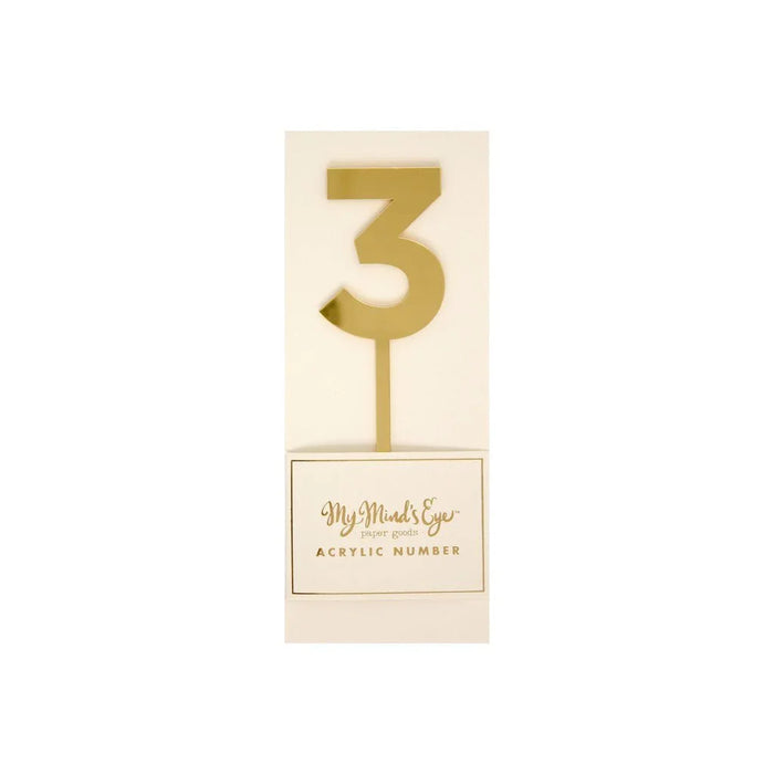 Gold Acrylic Number Cake Topper Party Pick No. 3 - Zurchers