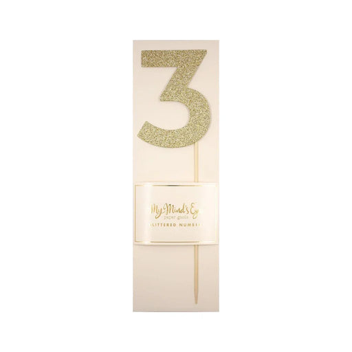 Gold Glitter Number Cake Topper Party Pick No. 3 - Zurchers