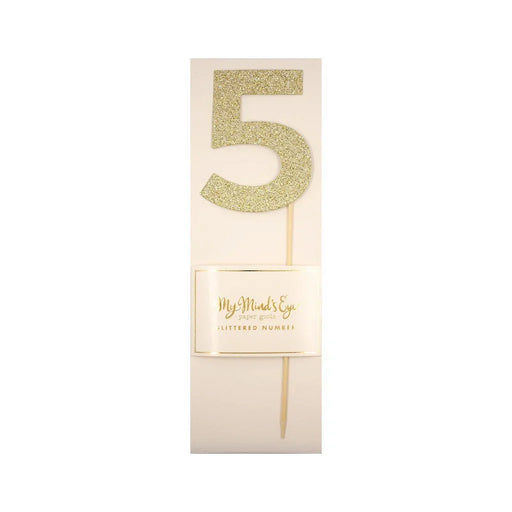 Gold Glitter Number Cake Topper Party Pick No. 5 - Zurchers