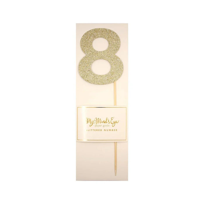Gold Glitter Number Cake Topper Party Pick No. 8 - Zurchers