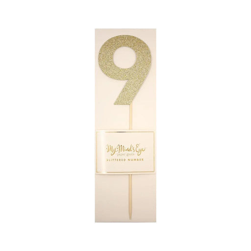 Gold Glitter Number Cake Topper Party Pick No. 9 - Zurchers