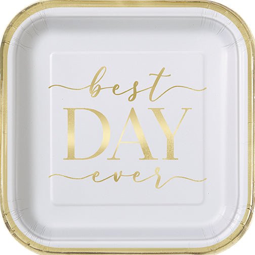 Gold/White Best Day Ever Square Plate 7in | 8ct