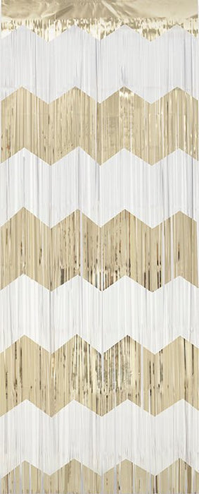 Gold/White Scallop Fringe Door Curtain - Party Supplies