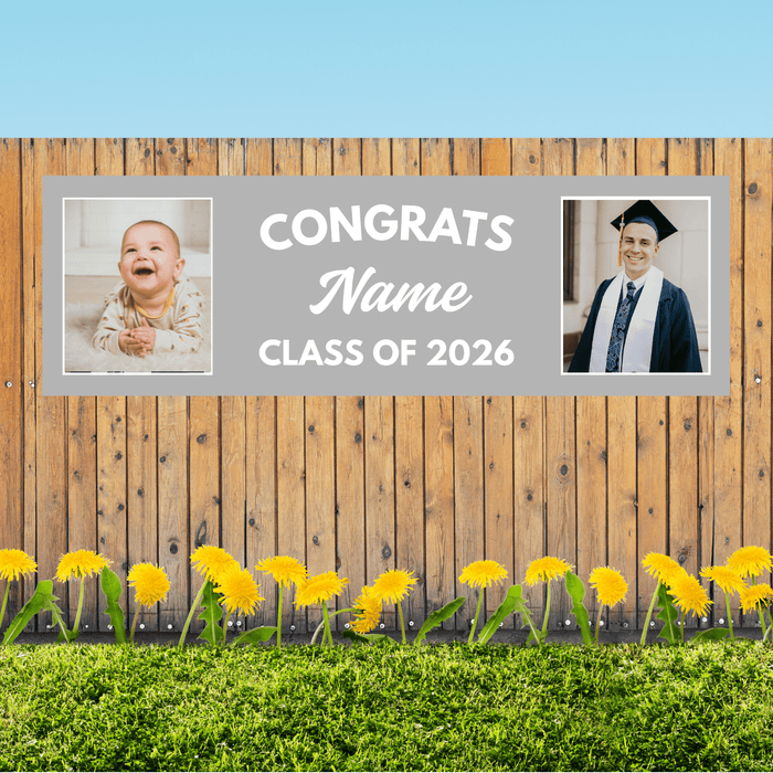 Grad in Color Congrats Custom Banner Name and 2 Photos 2'x 6' | 1 ct - Zurchers