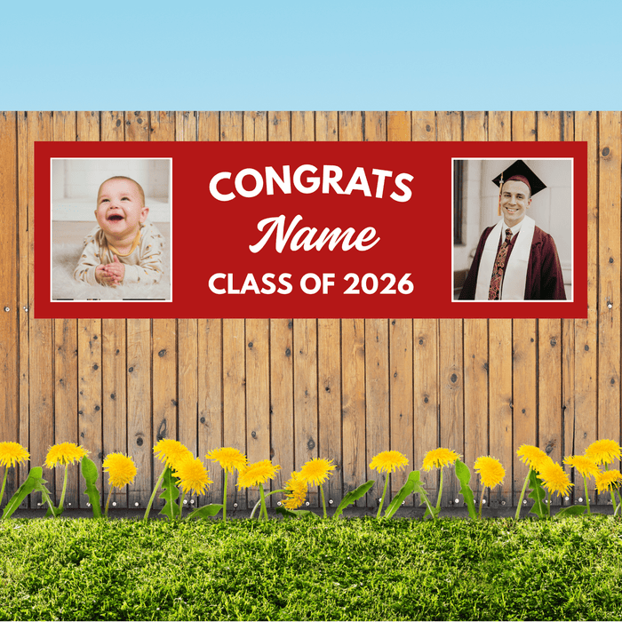 Grad in Color Congrats Custom Banner Name and 2 Photos 2'x 6' | 1 ct - Zurchers