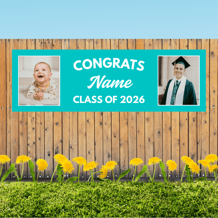 Grad in Color Congrats Custom Banner Name and 2 Photos 2'x 6' | 1 ct - Zurchers