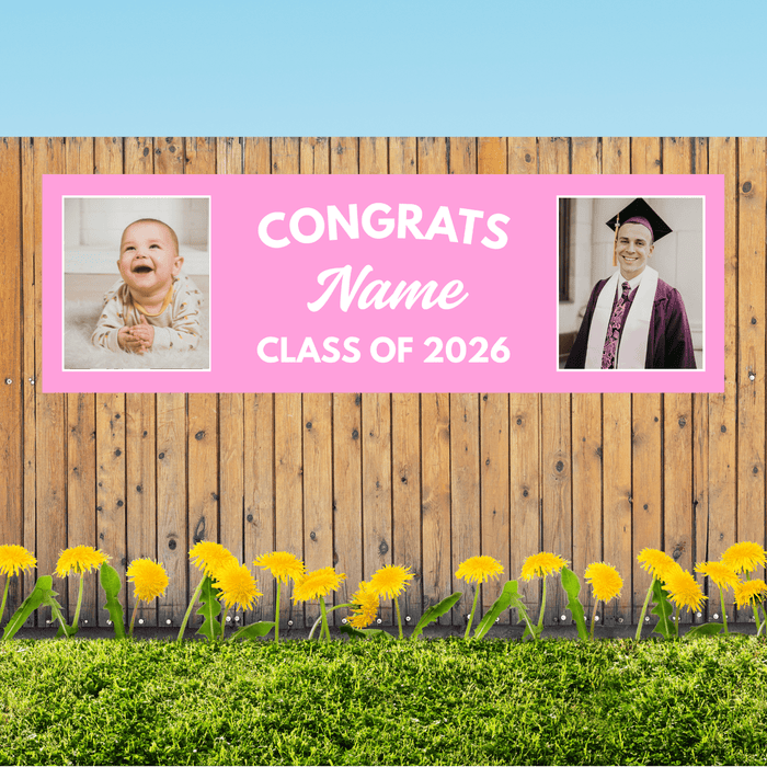 Grad in Color Congrats Custom Banner Name and 2 Photos 2'x 6' | 1 ct - Zurchers