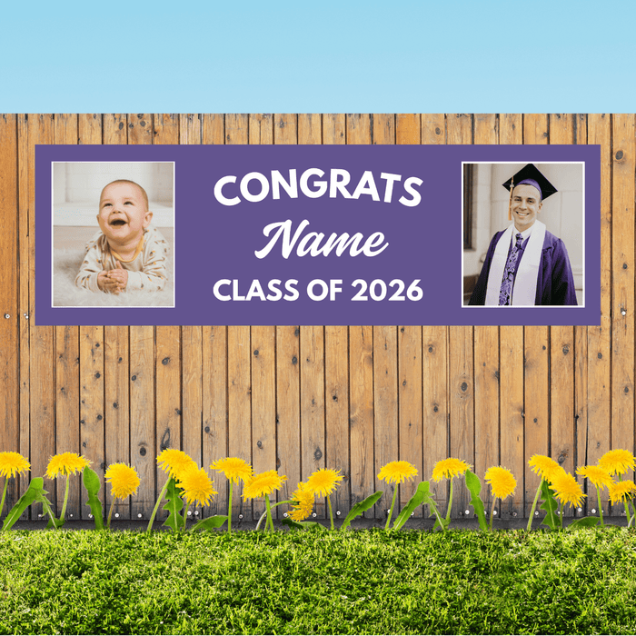 Grad in Color Congrats Custom Banner Name and 2 Photos 2'x 6' | 1 ct - Zurchers