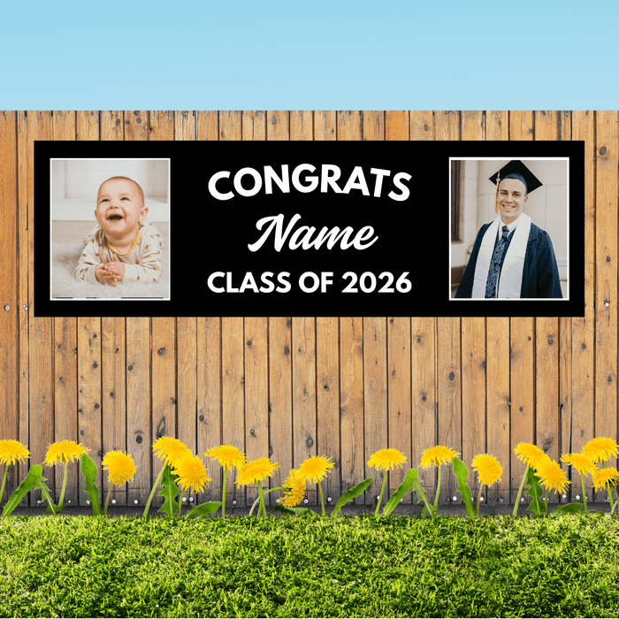 Grad in Color Congrats Custom Banner Name and 2 Photos 2'x 6' | 1 ct - Zurchers