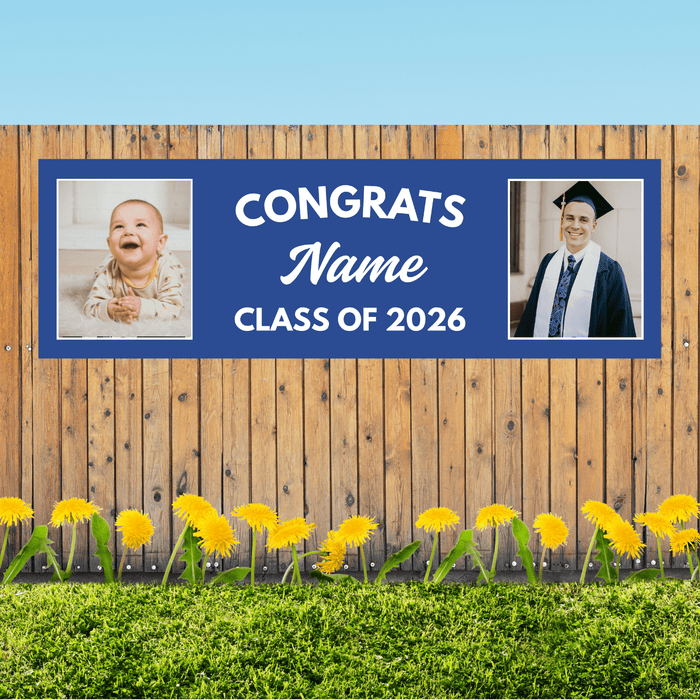 Grad in Color Congrats Custom Banner Name and 2 Photos 2'x 6' | 1 ct - Zurchers