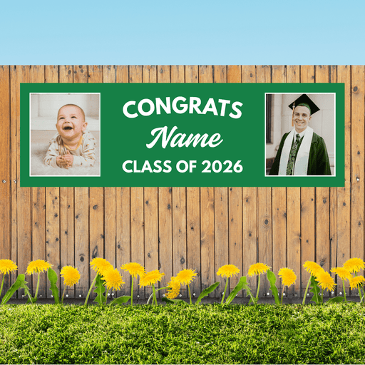 Grad in Color Congrats Custom Banner Name and 2 Photos 2'x6' | 1ct