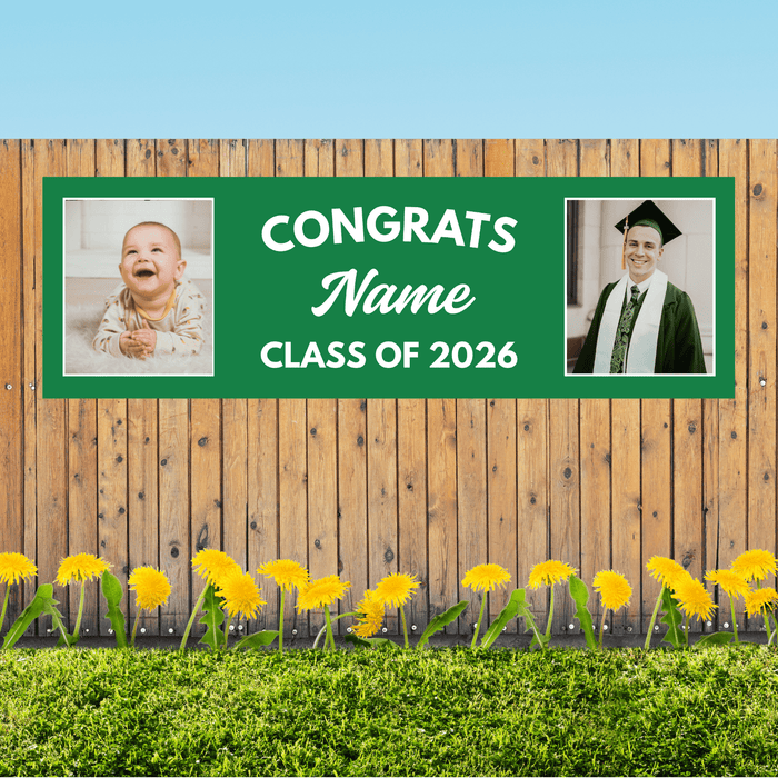 Grad in Color Congrats Custom Banner Name and 2 Photos 2'x 6' | 1 ct - Zurchers