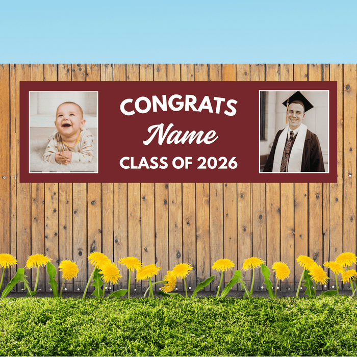 Grad in Color Congrats Custom Banner Name and 2 Photos 2'x 6' | 1 ct - Zurchers